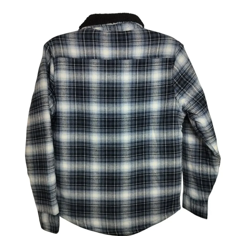 M978)American Outdoorsman $70 Flannel Shirt Jacket Sherpa Fleece Lining Collar S